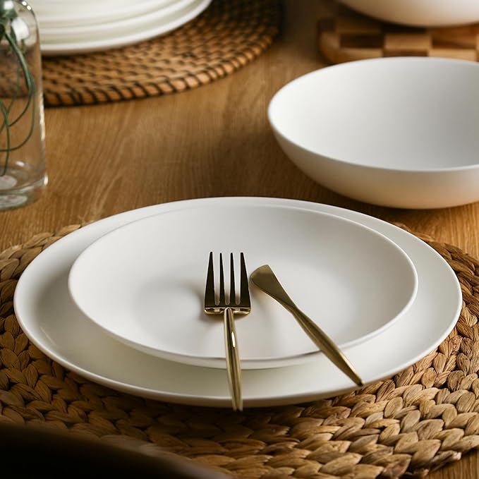 Stone Lain Taglio 12-Piece Dinnerware Set Bone China, Matte White