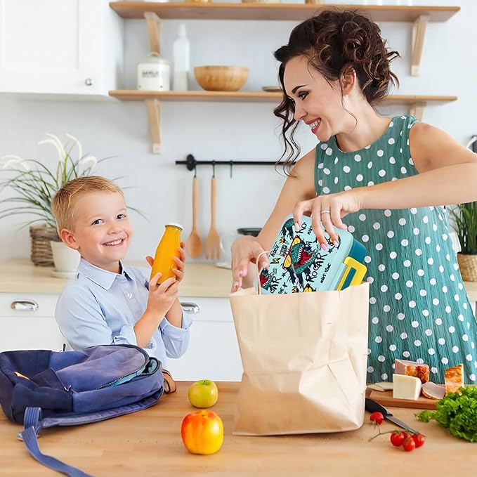 Bento Lunch Box for Kids with 8oz Soup Thermo Leak-Proof Lunch Food Containers with Snack Sauce Container for Kid Toddler Girls Boys to School (Screaming Dinosaur)