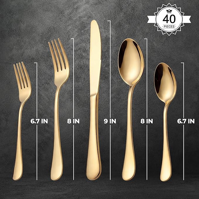 Gold Silverware Set, LIANYU 20 Piece Stainless Steel Flatware Cutlery Set for 4, Gold Mirror Finish, Ideal for Home Wedding Festival Party, Dishwasher Safe