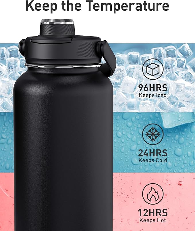 TOURIT 32 oz Insulated Water Bottle, Stainless Steel Sports Water Bottles With Top Handle, Double-Wall Travel Thermal Water Flask, BPA Free Leakproof Water Bottle for Sports and Travel,Pink