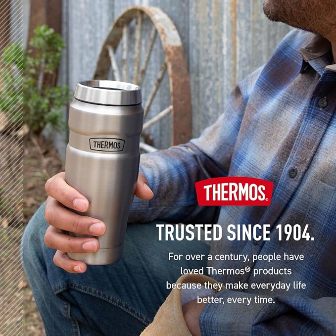 THERMOS Stainless King Vacuum-Insulated Stainless Steel Tumbler - 16oz, Rustic Red - Insulated Coffee Tumbler for Hot & Cold Drinks - Leak-Proof & Sweat-Proof for Commuting & Traveling