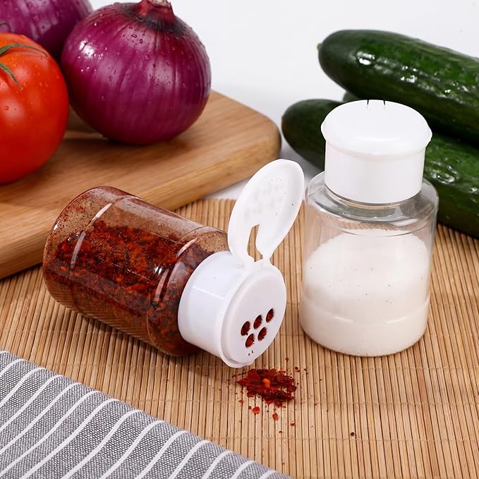 Amyhill 100 Pcs Plastic Spice Bottles Spice Jars with White Cap Seasoning Jars Shaker 2 Oz/ 60ml Clear Bottle Containers with Shaker Lids for Storing for Spices, Herbs, Powders, Glitters Supplies