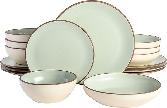 Gibson Elite Contempo Classic 16-Piece Double Bowl Dinnerware Set, Service for 4 – Mint Stoneware Plates and Bowls