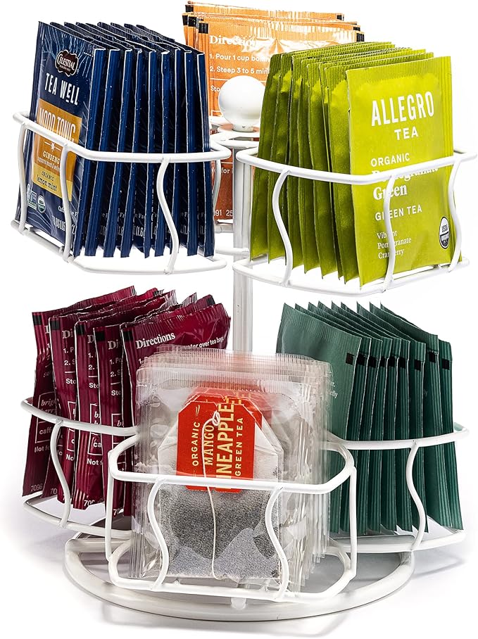 Sorbus Tea Bag Spinning Carousel - Tea Caddy Organizer for Countertop - Matcha Station Accessories - 2 Tier Revolving Storage for Pantry - Holds Up to 60 Large Tea Bags