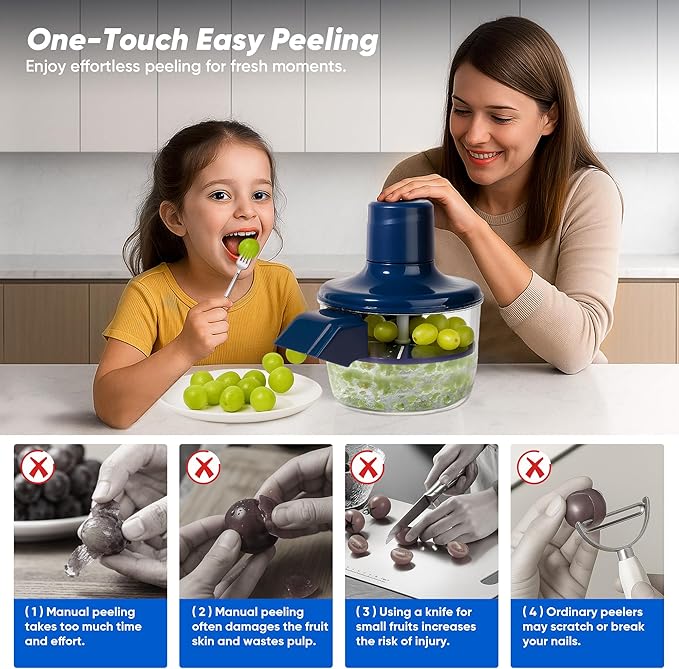 Electric Grape Peeler & Garlic Peeler Machine - Automatic Skin Remover for Cherry Tomatoes & Small Fruits - Portable Rechargeable Small Fruit Peeler Machine for Salads, Baby Food and Kitchen Gadgets