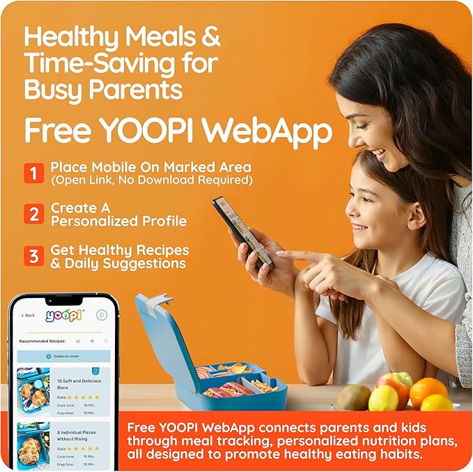 YOOPI Lunch Boxes for Kids–Toddler Bento Box with 4 Leakproof Compartment Food Bentobox Container,Lunch Box for School with Lunchbox Containers, Lightweight Sandwich Box & Snack Box (Sky Blue)