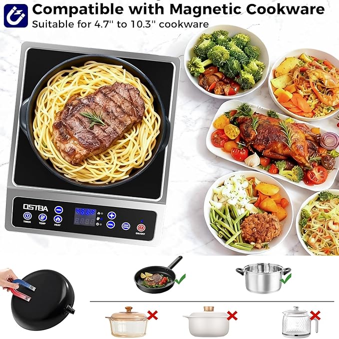 OSTBA 1800W Portable Induction Cooktop, Large Heating Coil Countertop Induction Burner, 10 Power Levels & 120–460°F Temperature Control, 3H Timer, Keep Warm, ETL Certified