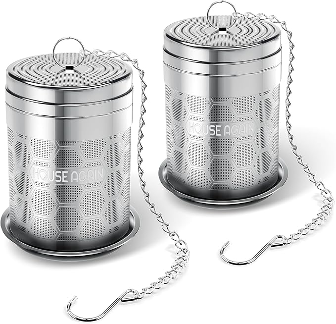 House Again 2 Pack Large Tea Infusers, Extra Fine Mesh Tea Strainers for Loose Tea, Slim Lid & 304 Stainless Steel, Filter Bags Diffusers, Loose Leaf Tea Steeper for Brew Tea Spices & Seasonings