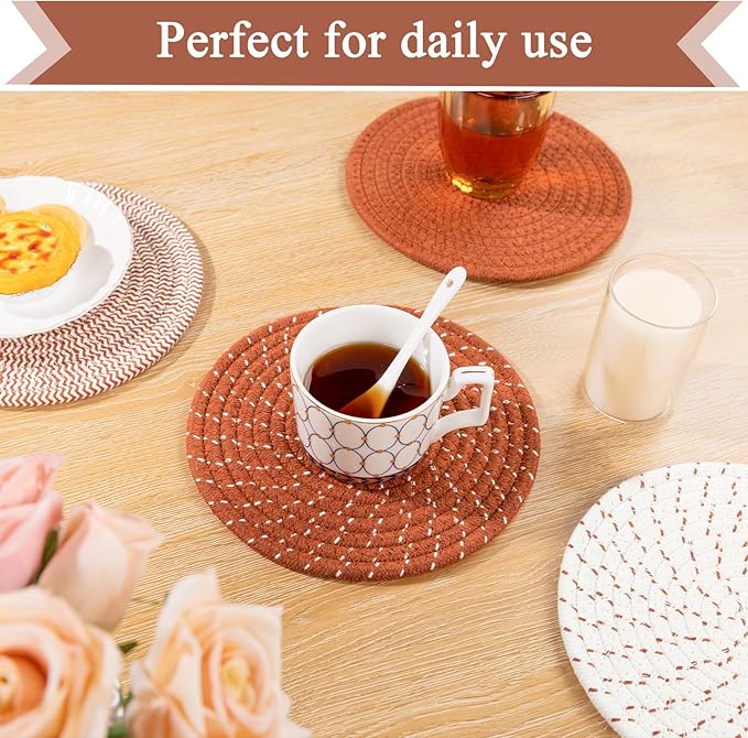 SHACOS 8 Inches Trivets for Hot Dishes, 4 Pieces Cotton Trivets Mats for Kitchen, Hot Pads for Countertops and Table, Heat-Resistant Pot Holders for Hot Pots and Pans(Dark Orange, 4pcs)
