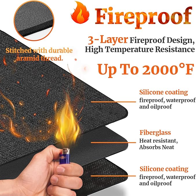 18 x 15 in Heat Resistant Grill Mats for Outdoor Grill to Protect Your Prep Table and Outdoor Grill Table, Fireproof Waterproof Oil-Proof BBQ Mat Grill Table Mat - Reusable Black (0.6mm)