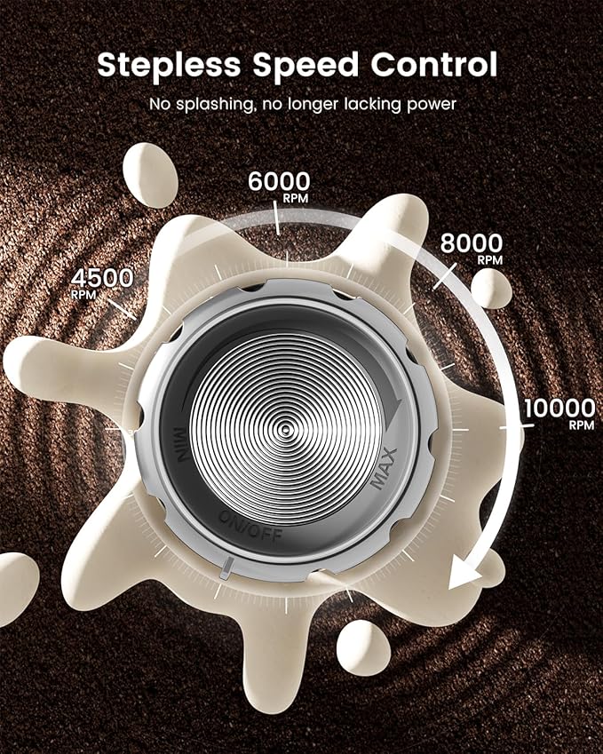 Maestri House Rechargeable Milk Frother with Stepless Speed Control, Handheld Electric Foam Maker Waterproof Drink Mixer Foamer with Stainless Steel Stand & Whisks