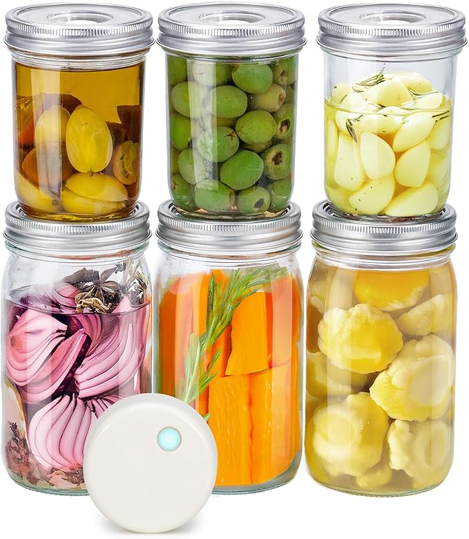 SealVax® MasonSeal Jar Set – Wide Mouth Mason Jars with Auto-Stop Vacuum Sealer + Reusable AS Plastic Airtight Lids Featuring Patented Valve, Designed in USA, Made in Taiwan(16oz x3 / 32oz x3)