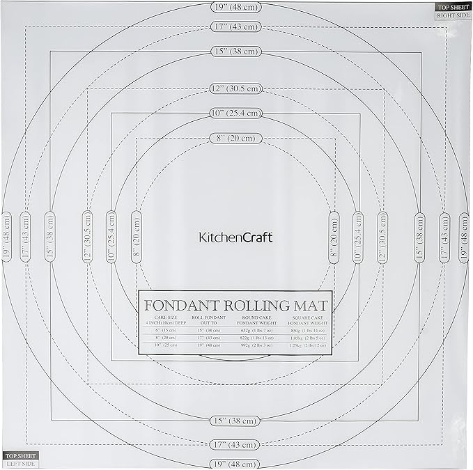 KitchenCraft Sweetly Does It Fondant Icing Rolling Mat with Measurements, Mixture of Several Materials, White, 50 x 50 cm