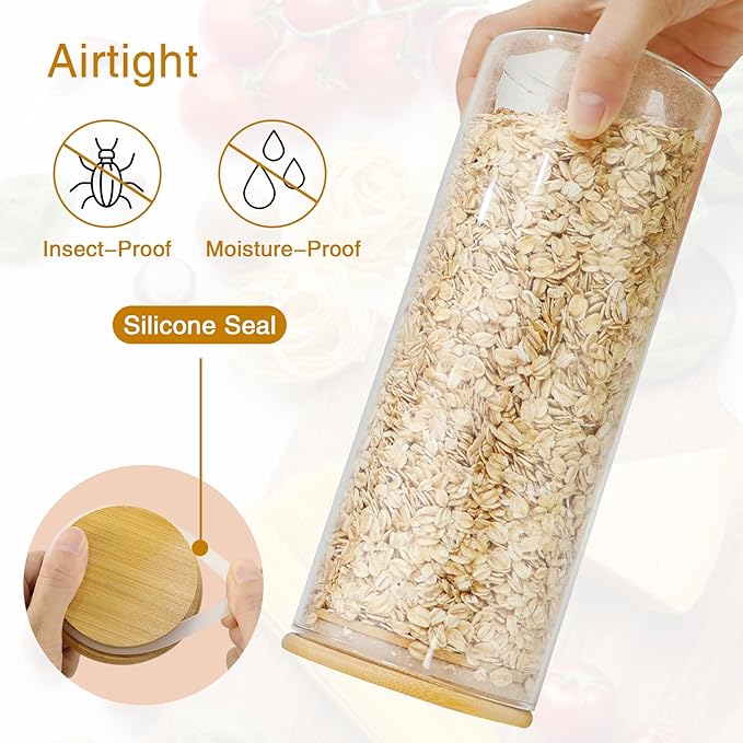 BGraceyy Glass Jars with Bamboo Lids, 58 oz 3 Pcs Kitchen Glass Containers with Bamboo Lids, Airtight Glass Pantry Storage Containers with Lids for Rice, Flour, Nuts, Cookie, Pasta, Oatmeal, Bean