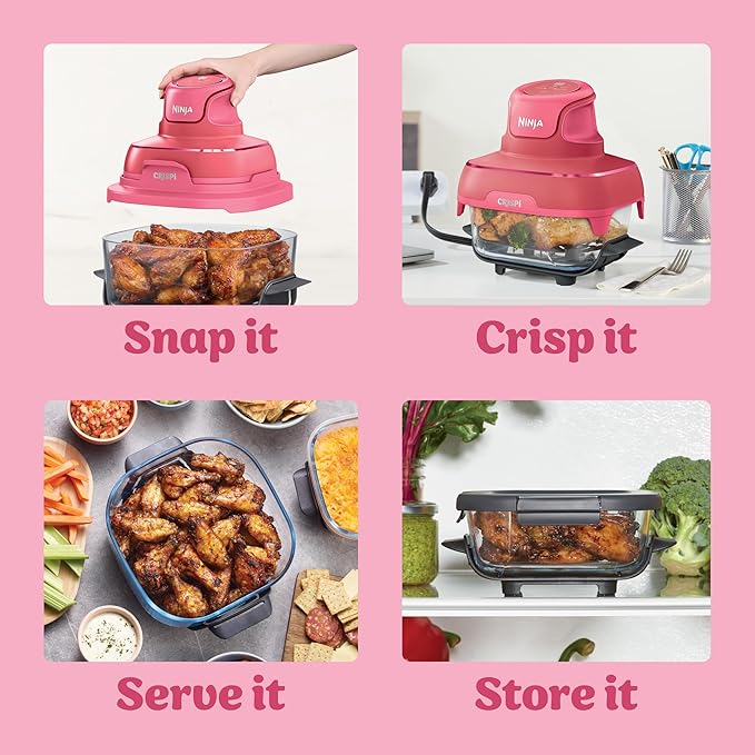 Ninja Crispi 4-in-1 Glass Air Fryer | 450°F | Non-Toxic | 4QT & 6-Cup Glass Containers w/Lids | Microwave, Freezer, Dishwasher Safe | Max Crisp, Air Fry, Bake, Recrisp | Cherry Crush | FN101DR