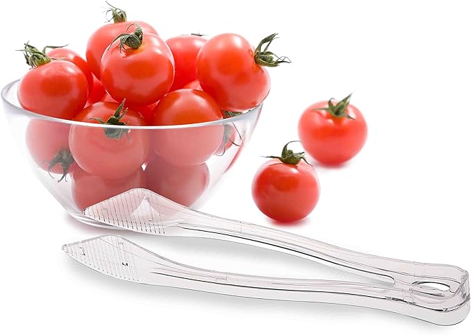 PARTY BARGAINS 8.5 Inches Plastic Serving Tongs, 6 Pack, Premium Quality & Heavy-Duty Clear Plastic Tongs for BBQ, Salads, Grilling, Buffets, & Kitchen
