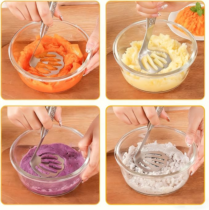 Fish-Shaped Potato Masher & Potato Smasher – Effortless Stainless Steel Potato Ricer with Ergonomic One-Piece Non-Slip Handle, Break-Resistant Masher Kitchen Tool for Potatoes, Avocados, Eggs & More