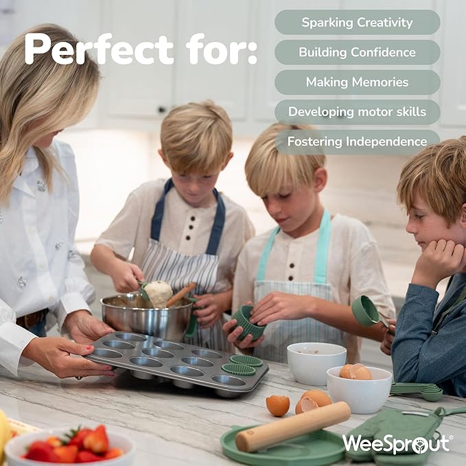 Ultimate Baking Kit for Kids - Kids Baking Set with Child Sized Utensils - Includes Apron, Oven Mitts, Silicone Mats & Liners - Perfect Cooking Set for Ages 8-12 - Gift for Children – Pink