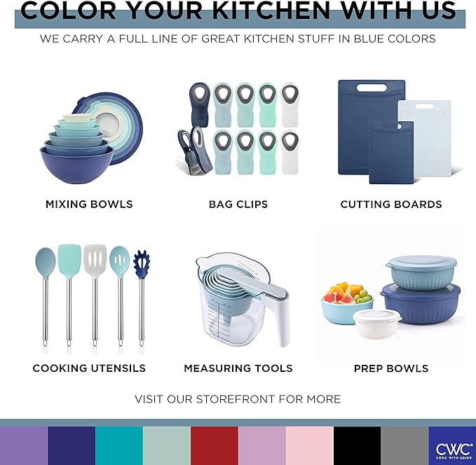 COOK WITH COLOR Stainless Steel Silicone Tipped Kitchen & BBQ Tongs Set, 3 Pc. Tongs, Blue