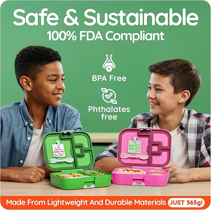 YOOPI Lunch Boxes for Kids–Toddler Bento Box with 4 Leakproof Compartment Food Bentobox Container,Lunch Box for School with Lunchbox Containers, Lightweight Sandwich Box & Snack Box (Fuchsia)
