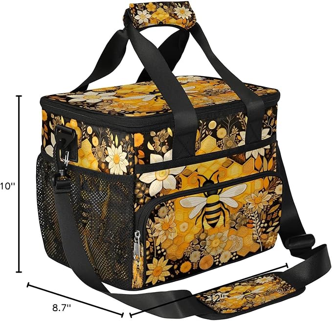 Pardick Lunch Box for Men Heavy Duty Insulated Lunch Bag for Women Honey Bee Lunchbox for Adults Lunch Cooler Bag for Work, Picnic, Beach Lunch Boxes with Adjustable Shoulder Strap