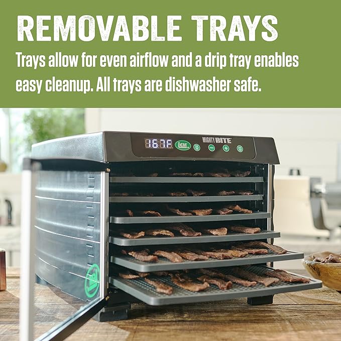 LEM Products MightyBite 6-Tray Dehydrator, Food Dehydrator for Beef Jerky, Meat, Vegetables, and Fruits, Includes Dryer Machine and 6 Trays, Black