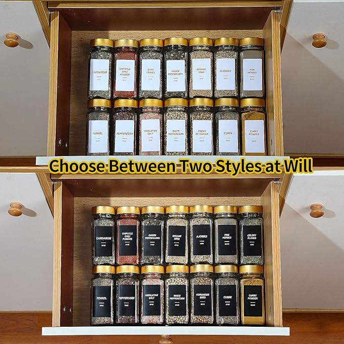 Glass Spice Jars with Label, 24Pcs Spice Jars with Shaker Lids-4 oz Gold Spice Seasoning Jars Bottles Containers Set for Spice Rack (24)