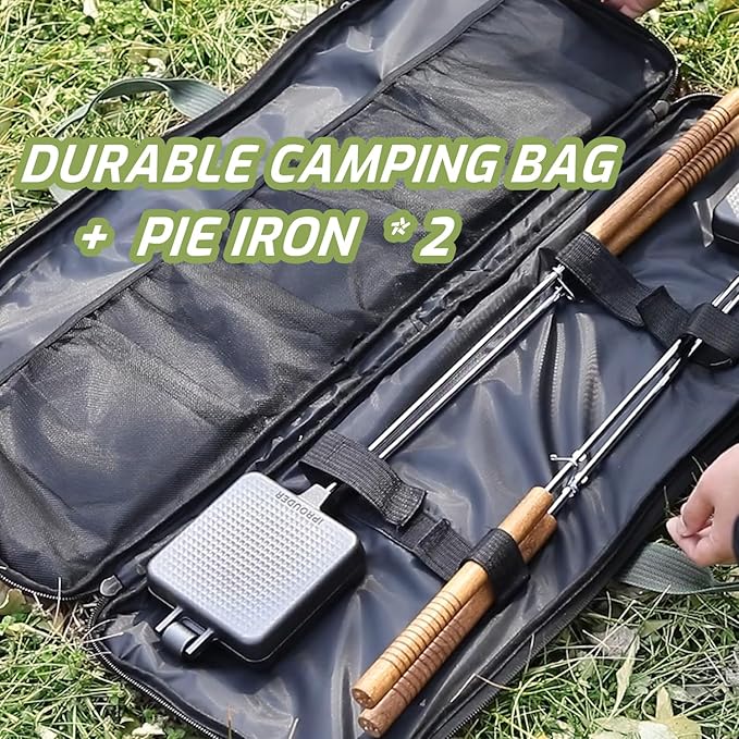 Campfire Pie Iron 4.9" & 8.6" Large Cast Iron Sandwich Maker for Camping 2 Pcs with Storage Bag - 22.6 inch Thickened Handles - Campfire Cooking Equipment for Grilling & Outdoor Cooking