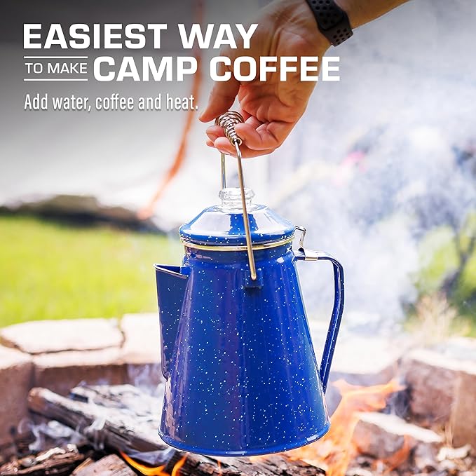 COLETTI Classic Percolator Coffee Pot — The Most Nostalgic Camping Coffee Pot, Now Modernized [Blue Enamel, 18 Cup]