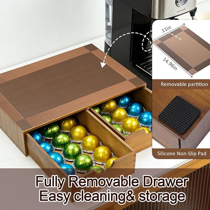 MonBel Wooden K Cup Organizer, Coffee Pod Storage Box, Coffee Pod Tea Organizer and Storage, Kcup Holder for Countertop Kitchen Office Coffee Bar, 30 Pod Capacity