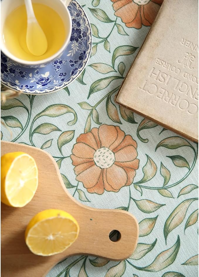 patdrea Designer French Linen Blue Tablecloth for Rectangle Table,Vintage Floral Table Cloth,Colorful Decoration Fall Cover Kitchen Dining for Thanksgiving,Tea Party,Christmas,67"x118"-Wensel