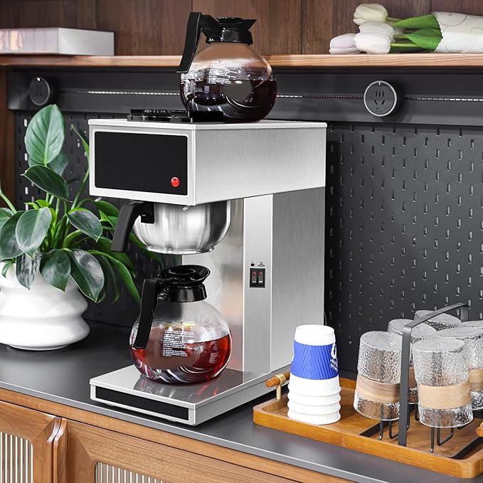 YUANHAO Commercial Coffee Maker 12-Cup with Dual Warmers, Pourover Stainless Steel Coffee Brewer Machine-120V, Compact Drip Coffee Maker for Office, Church, Break Room, Event Use