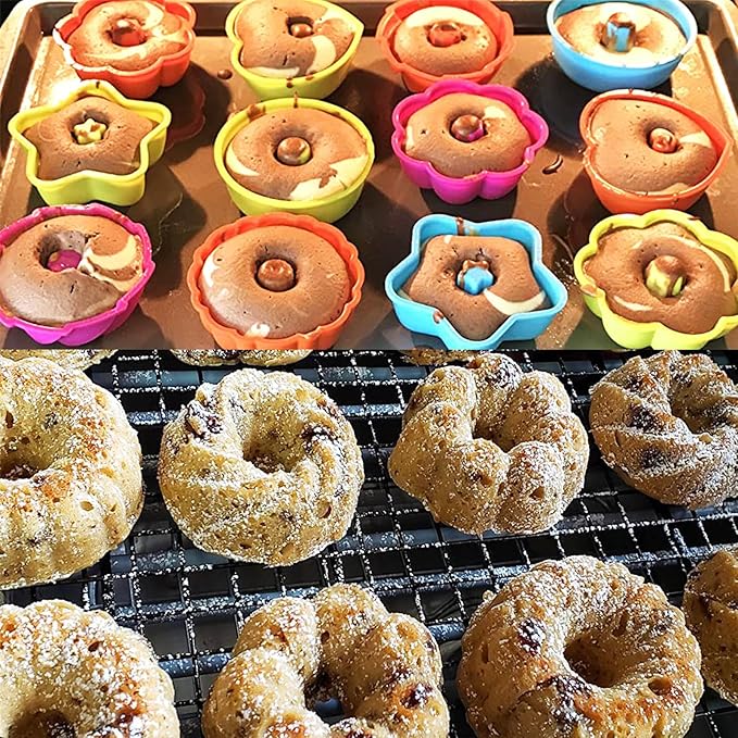 To encounter 24Pack Silicone Molds, Nonstick 2 3/4 inches Donut Mold, Silicone Baking Cups, Donut Pan, Muffin, Jello, Bagel Pan, Oven- Microwave- Dishwasher Safe