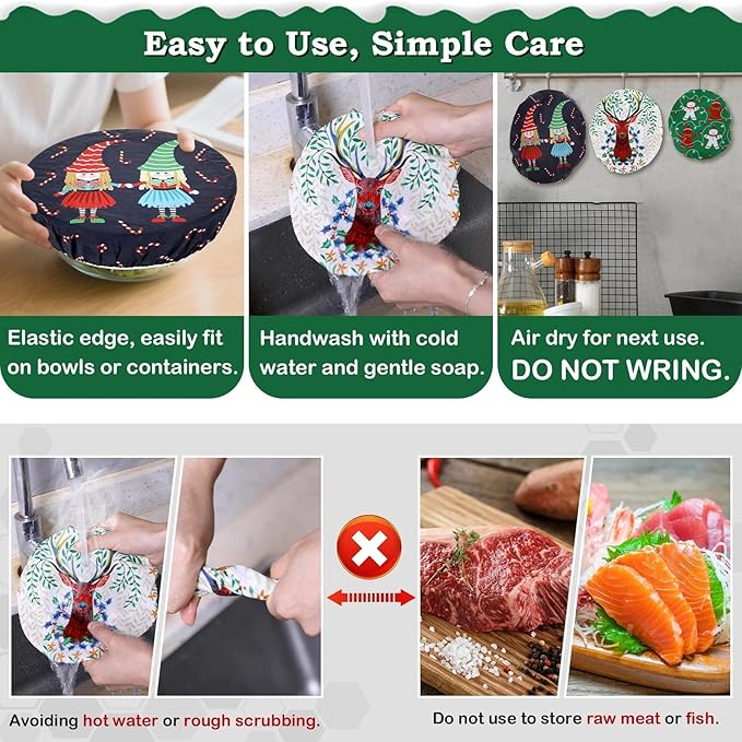 5-Size Reusable Beeswax Bowl Covers for Bread Proofing, Cotton Cloth Flexible Beeswax Wraps for Food Storage (Elk)
