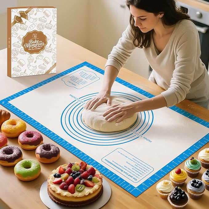Silicone Pastrty Mat for Dough Rolling, Silicone Baking Mat with Measurement, Fondant Mat for Making Cookies Macarons Bread Pizza Oven Mat, Silicone Mat for Baking