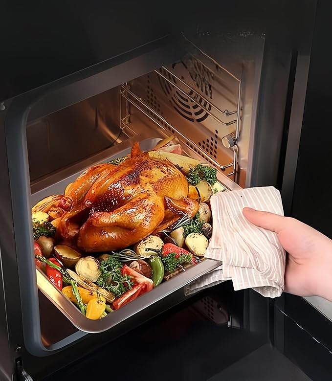 Stainless Steel Sturdy Roasting Pan with Cooling Rack – Oven, Toaster & Grill Safe, Deep Edge, Smooth Finish, Dishwasher Safe – Perfect for Turkey, Chicken, BBQ (15.5x11.6x2.8in)