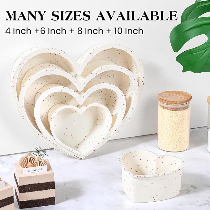 Silicone Heart Shaped Cake Pans 10 Inch Large Heart Cake Pan Nonstick Silicone Heart Molds for Baking (2 Pcs Set, Cream)