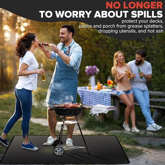 Large 80 x 48 Inch Under Grill Mats for Outdoor Grill, Double-Sided Fireproof Grill Pad, Waterproof, Oil-Proof, Indoor Fireplace/Fire Pit Mat, Easy-Clean BBQ/Grill Floor Mat for Deck & Lawn