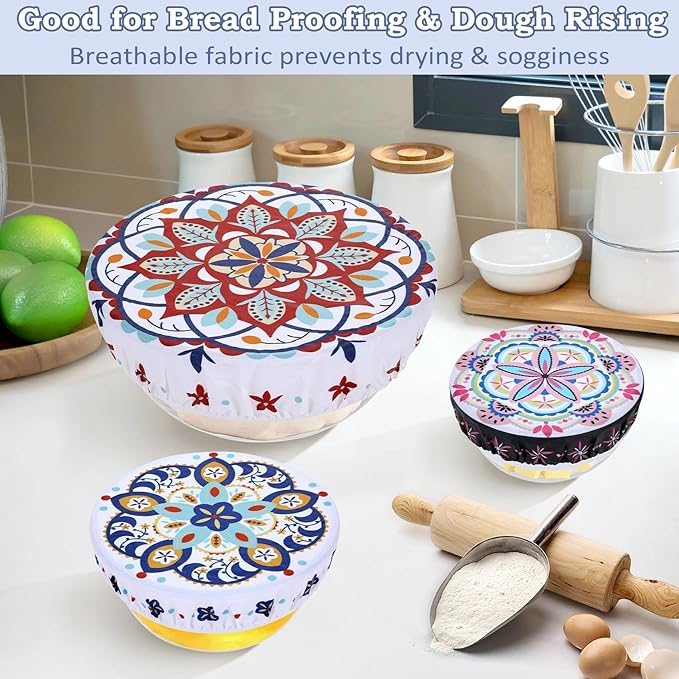 5-Size Reusable Beeswax Bowl Covers for Bread Proofing, Cotton Cloth Flexible Beeswax Wraps for Food Storage(Pentagonal Floral)