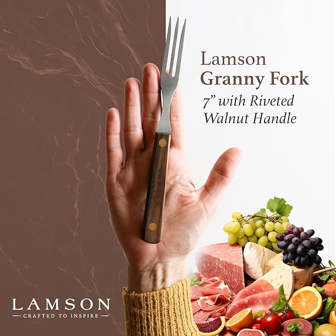 Lamson 7" Granny Fork with 3-Tines - High-Carbon Stainless Steel Forks, Riveted Walnut Handle - Versatile Kitchen Dinner utensil for Meat, Vegetables - Handcrafted in USA