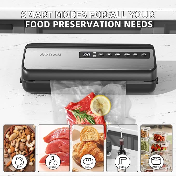 Vacuum Sealer Machine 80KPa Powerful Compact Food Vacuum Sealer with Bags Storage Includes 10 Bags 1 Bag Roll Dry Moist Modes for Food Preservation Kitchen Storage