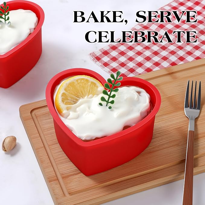 8 Inch Silicone Heart Shaped Cake Pans Small Heart Cake Pan Set Nonstick Silicone Heart Molds for Baking (2 Pcs, Red)