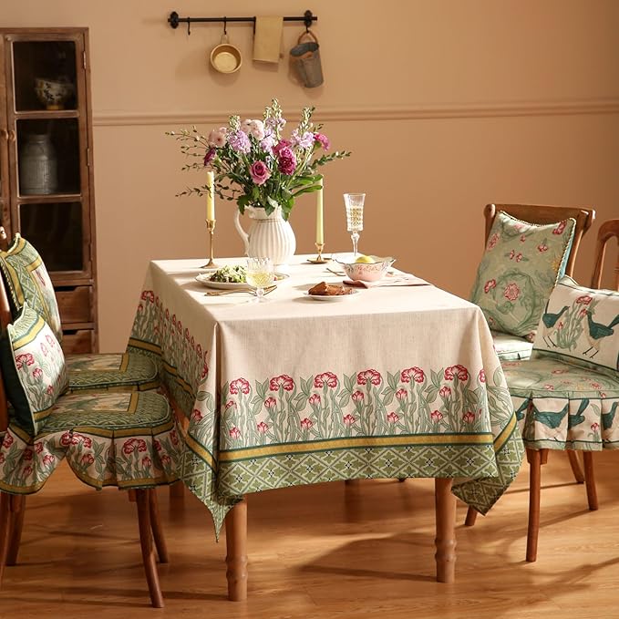 patdrea Designer Small Green Tablecloths for Square Table,Vintage Linen Leaves Pattern Tablecloth,Floral Fall Decor Table Cover for Kitchen Dining Christmas,Thanksgiving,55"x55"-Cecilia D