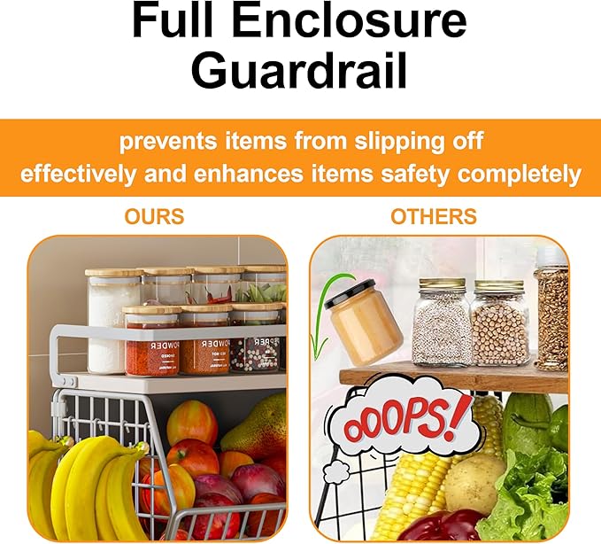 Wire Fruit Basket 2 IN 1 Magnetic & Hanging Wall Produce Basket with Spice Rack for Potato Onion Vegetable Storage for Pantry,Kitchen Countertop and Fridge Organizer
