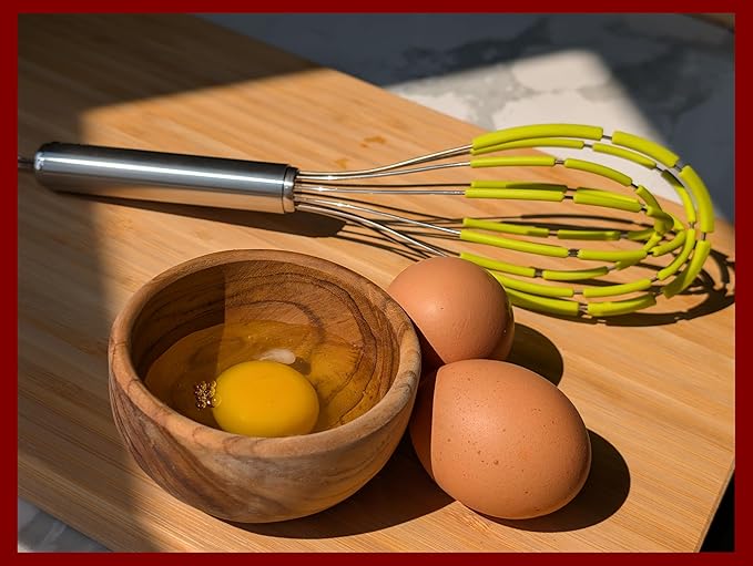 Balloon Silicone Egg Whisk with Spatula Scraper Wires, 18/10 Stainless Steel, Non-Stick Pan Safe, Ergonomic Tube Handle Perfect for Blending, Whisking, Beating and Stirring, 11 inch (Red)