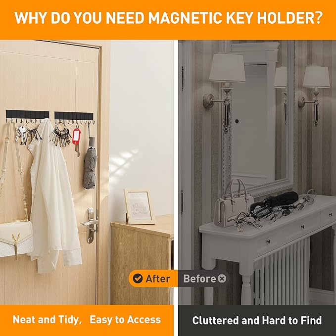 2Pcs Magnetic Key Holder For Fridge With 10 Hooks, Magnetic Utensil Holder For Wall, Strong Magnetic Key Hanger Hook Organizer, Magnent Key Rack For Kitchen Metal Door Grill Tool Coat Towel Purse