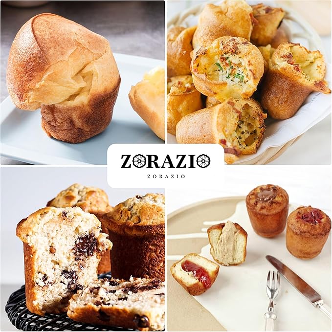 Zorazio 2 Pack Popover Pan 6-Cup, Nonstick Silicone Popover Pan for Baking, Large Deep Cupcake Pan,Easy to Clean,BPA Free