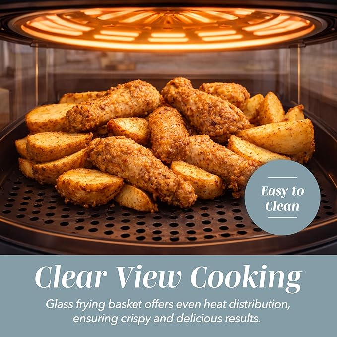 COOK WITH COLOR Colorful 1200W 4Qt Air Fryer: Glass Basket, Dishwasher Safe, 60min Timer, 6 Presets, Temp Control 175F-400F, 4 QT, Slate Blue
