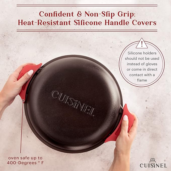 Cuisinel 7-Quart Cast Iron Dutch Oven + Pan Scraper + Silicone Handle Grips - 2-in-1 Pot+Pan Combo Skillet - Pre-Seasoned Indoor/Outdoor Cookware + Instruction & Care Booklet