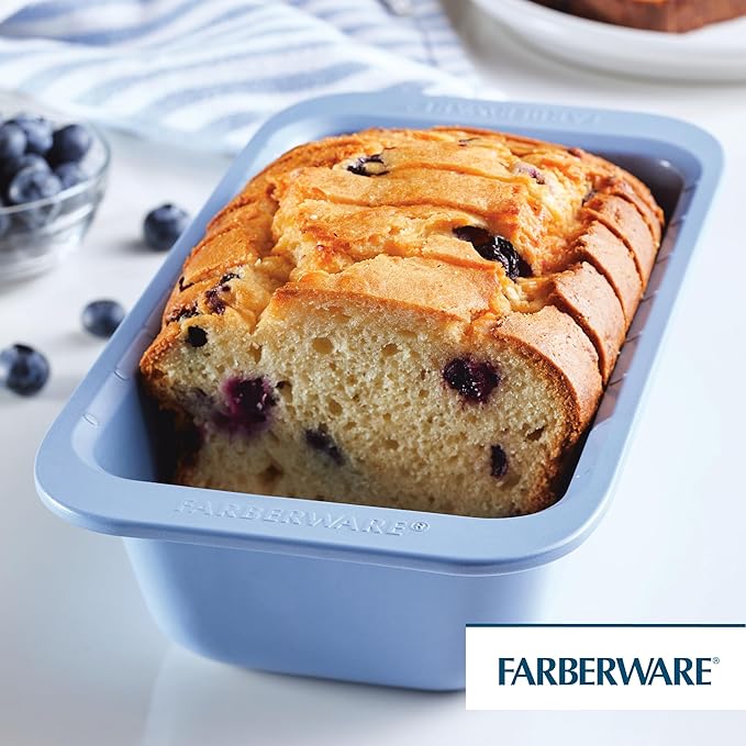 Farberware Easy Solutions Nonstick Bakeware Meatloaf/Loaf Baking Pan, 9 Inch x 5 Inch with Portion Marks - Blue
